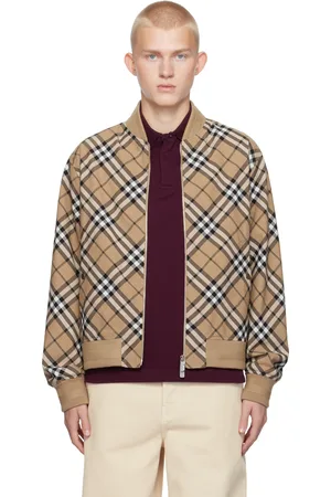 Burberry Beige Check Wool Blend Harrington Bomber Jacket