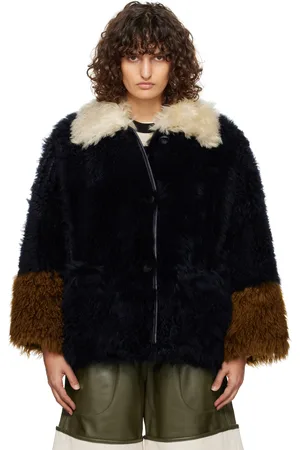 Marni Navy Contrast Trim Shearling Jacket