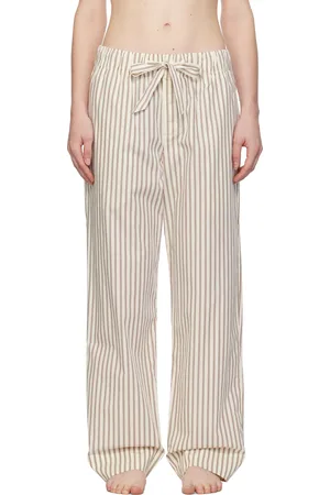 Tekla Off-White & Brown Poplin Pyjama Pants