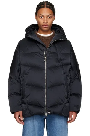 Solid Navy Satin Down Jacket