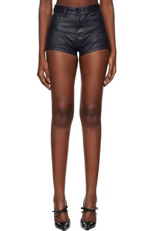 MUGLER Navy Bi-Material Denim Shorts