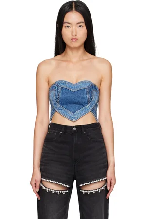 AREA Blue Patchwork Heart Bandeau Denim Top