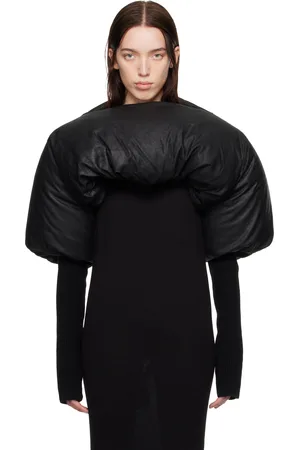 Rick Owens Black Porterville Duvetina Shroud Leather Down Jacket