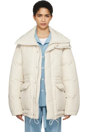 Tekla SSENSE Exclusive White AURALEE Edition Stripe Down Jacket