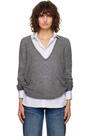 Fax Copy Express Gray Oversized V-Neck Sweater