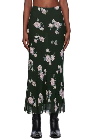 Ganni Black Floral Printed Crepe Maxi Skirt
