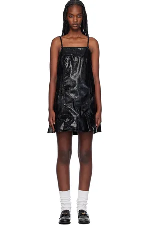 Ganni Black Future Coated Faux-Leather Minidress