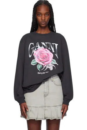 Ganni Black Basic Jersey Rose Relaxed T-shirt