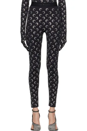 Marine Serre Black Moon Rhinestoned Jersey Leggings