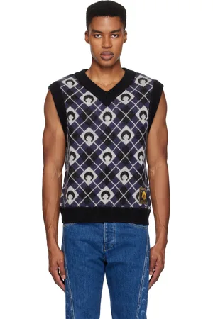 Marine Serre Black & Navy Moon Argyle Knit Vest