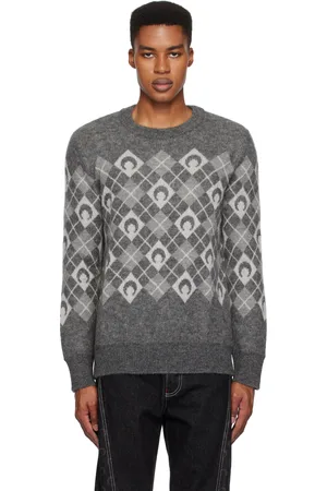 Marine Serre Gray Moon Argyle Knit Crewneck Sweater