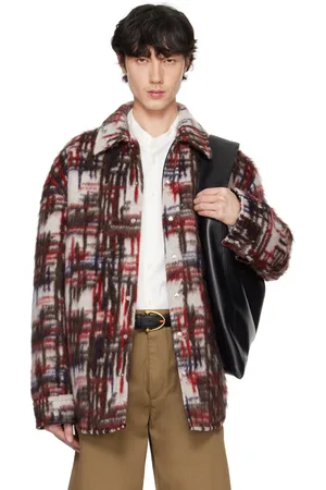 Bottega Veneta White & Red Alpaca Check Overshirt