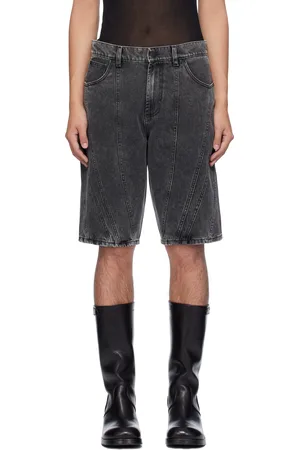 MUGLER Black Spiral Baggy Denim Shorts