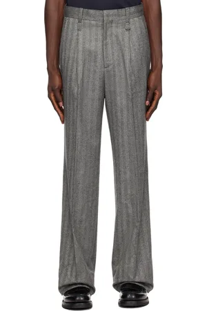 WOOYOUNGMI Gray Herringbone Wool Trousers