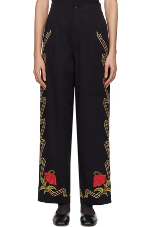 BODE Black Ribboned Hollyhock Trousers