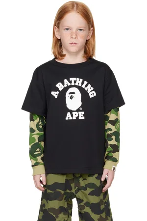 BAPE Kids Black ABC Camo College Layered Sleeves T-shirt