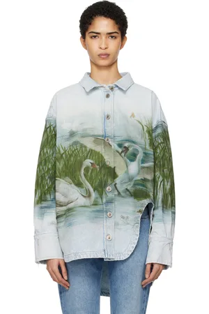 The Attico Blue Swan Print Denim Shirt