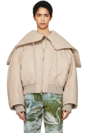 The Attico Biege Padded Leather Bomber Jacket
