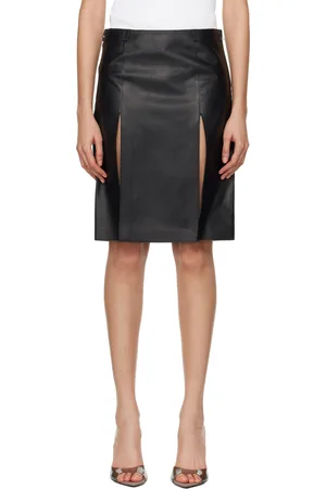 The Attico Black Tailored Leather Midi Skirt
