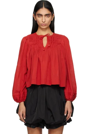 SEA Red Myra Cotton Long Sleeve Blouse