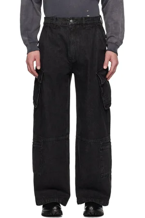 Izzue Black Faded Denim Cargo Pants