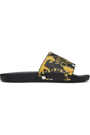 VERSACE Black Chain Couture Pool Slides