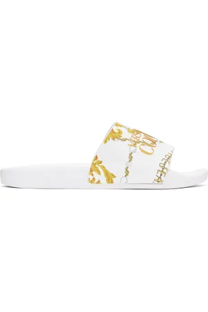 VERSACE White Shelly Chain Couture Pool Slides