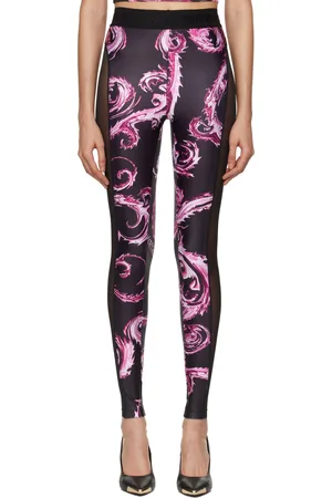 VERSACE Black Chromo Couture Mesh Paneled Leggings