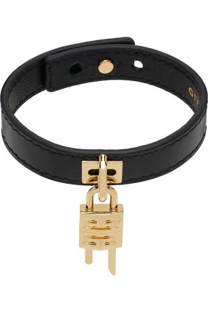 Givenchy Black & Gold Mini Lock Metal & Leather Bracelet
