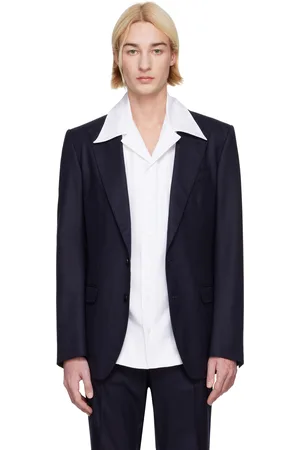 Dolce & Gabbana Navy Single-Breasted Flannel Taormina-Fit Blazer