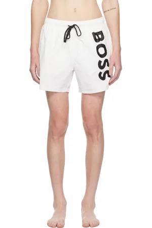 HUGO BOSS White Logo Print Swim Shorts