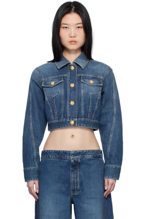 Balmain Blue Cropped Faded Denim Jacket