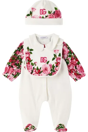 Dolce & Gabbana Baby White & Pink Rose Print Jumpsuit Set