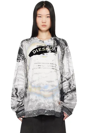 Diesel White & Gray T-Crane-Ls-S4 T-shirt