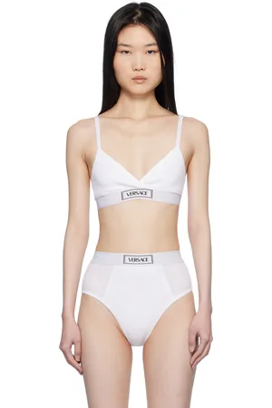 VERSACE White 90s Vintage Logo Ribbed Bralette