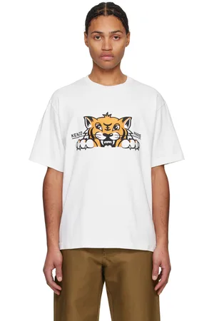 Kenzo White Paris Happy Tiger Embroidered T-shirt