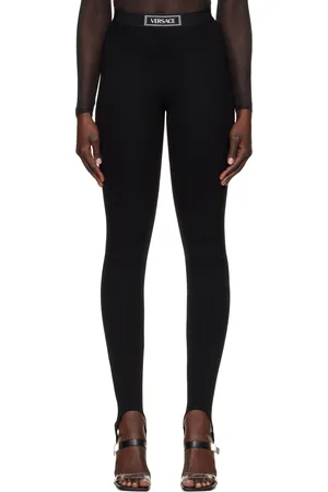 VERSACE Black 90s Vintage Logo Stirrup Leggings