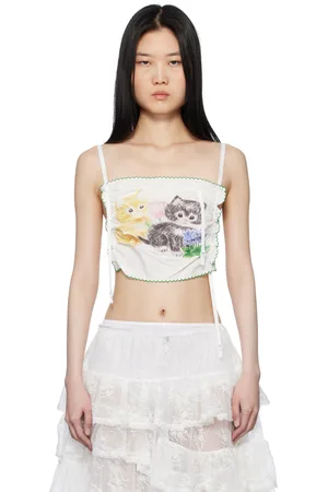 yuhan wang SSENSE Exclusive White Cat Printed Handkerchief Cotton Camisole