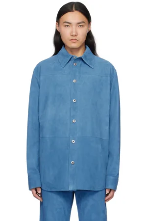 Bottega Veneta Blue Embossed Corduroy Suede Shirt