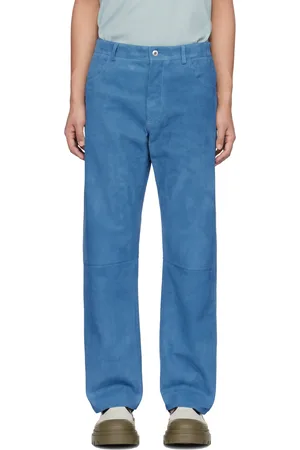 Bottega Veneta Blue Embossed Corduroy Suede Trousers