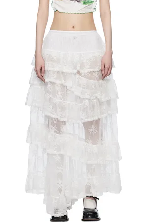 yuhan wang SSENSE Exclusive Lace Trimmed Maxi Skirt