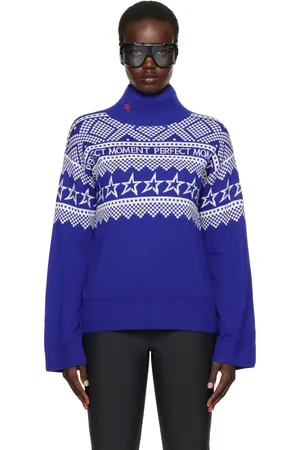 Perfect Moment Blue Intarsia-Knit Merino Wool Turtleneck