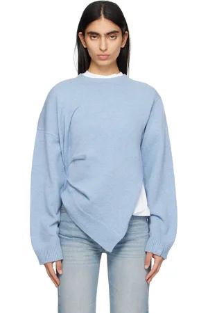 Victoria Beckham Blue Gathered Side Sweater