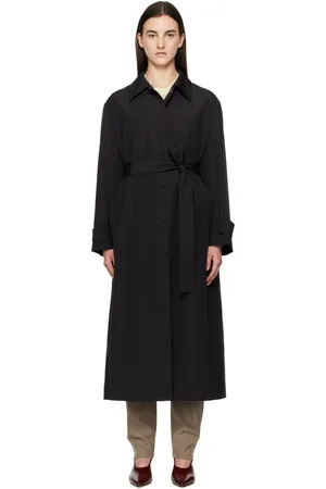 Rohe Black Wool-Nylon Belted Wrap Trench Coat
