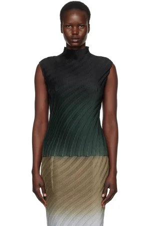 Issey Miyake Black & Green Nuance Pleats Top