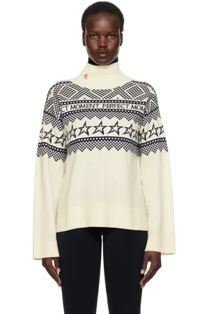 Perfect Moment White Intarsia-Knit Merino Wool Turtleneck
