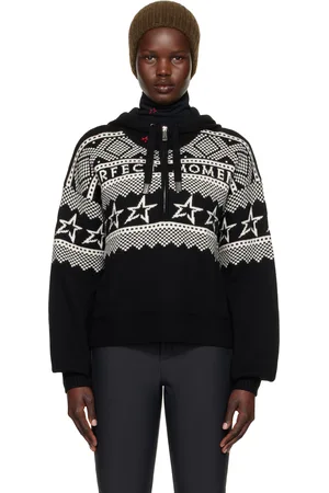 Perfect Moment Black Intarsia-Knit Merino Wool Hoodie