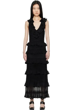 ZIMMERMANN Black Crush Frilled V-Neck Midi Dress