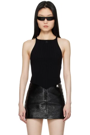 Courrèges Black Pointy Rib Knit Tank Top