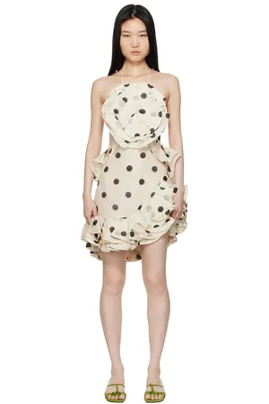 ZIMMERMANN Off-White & Black Crush Ruffle Halter Minidress